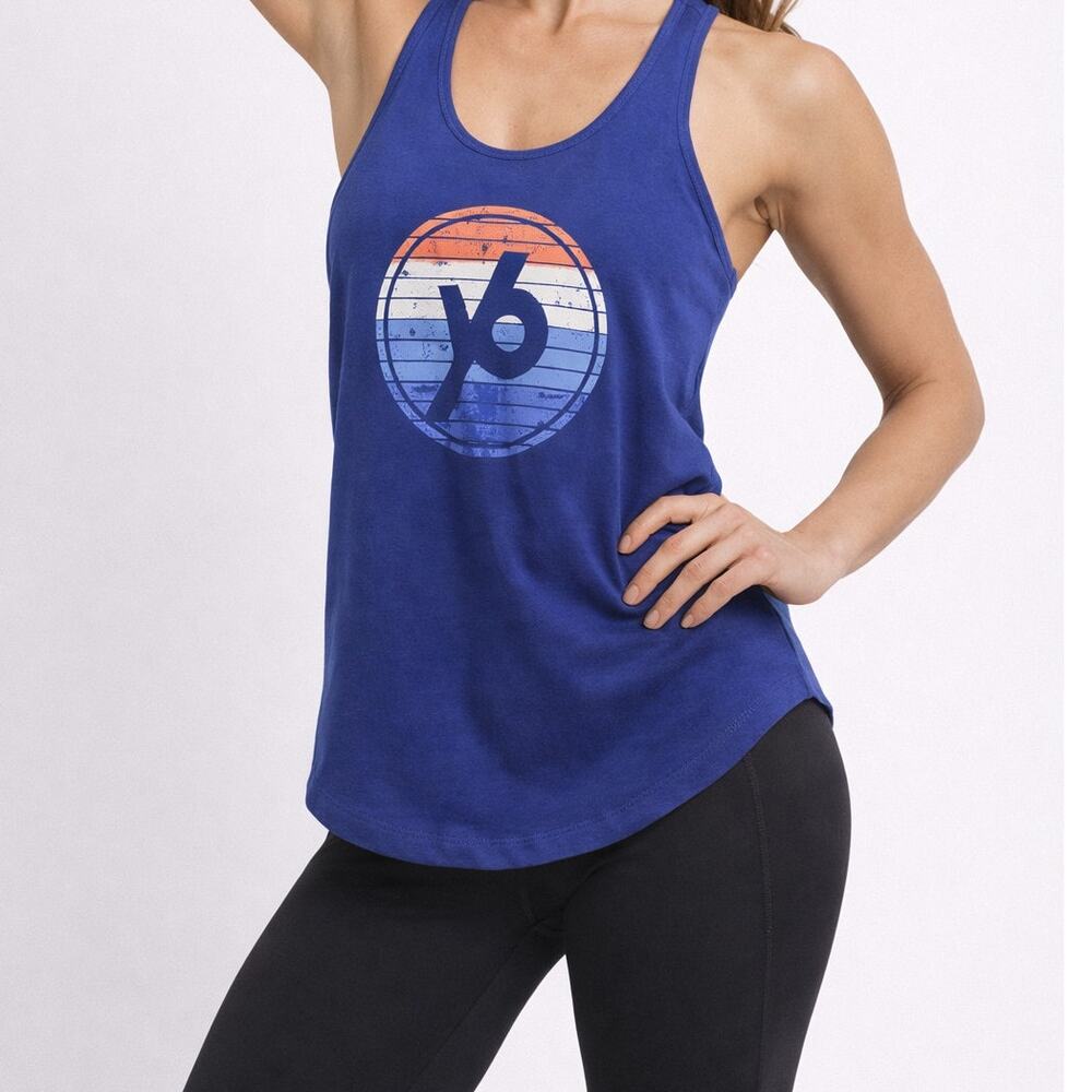 NEW YogaSix Women Blue Racerback Yoga Tank Top Large Workout Athleisure